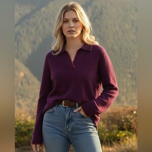 BLACK GOAT CASHMERE 100% Cashmere Polo Sweater | Large |